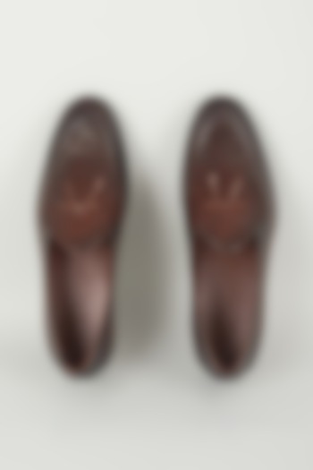 Chocolate Brown Hand Patina Leather Tassel Loafers by SALIL BHATIA at Pernia's Pop Up Shop