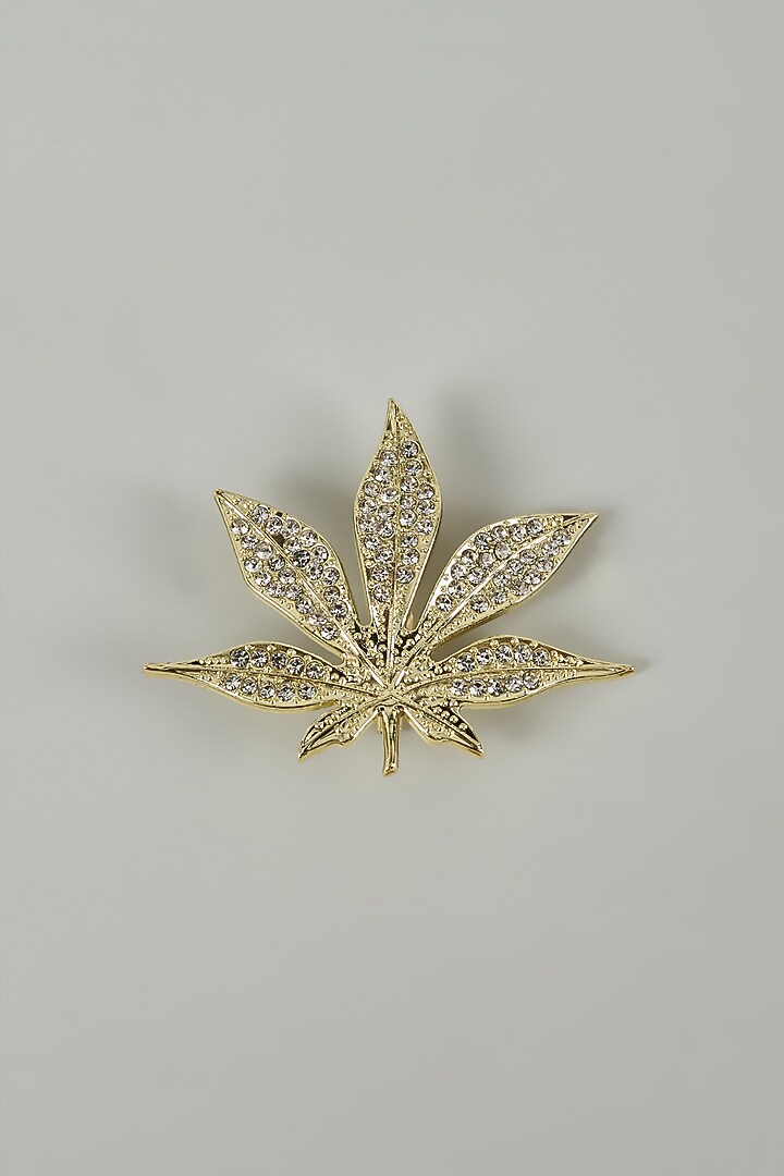 Maple Leaf Gold finish Embellished Brooch by SALIL BHATIA at Pernia's Pop Up Shop