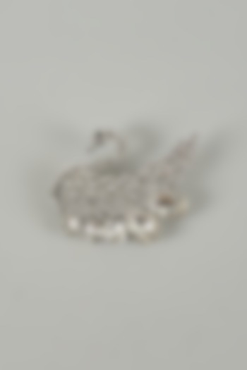 Silver Finish Crystal Swan Embellished Brooch by SALIL BHATIA at Pernia's Pop Up Shop