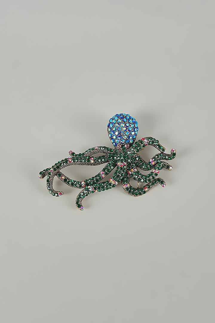 Gunmetal finish Octopus Embellished Brooch by SALIL BHATIA at Pernia's Pop Up Shop