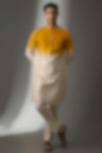 Yellow & Ivory Ombre Silk Chanderi Zari Work Kurta Set by SALIL BHATIA