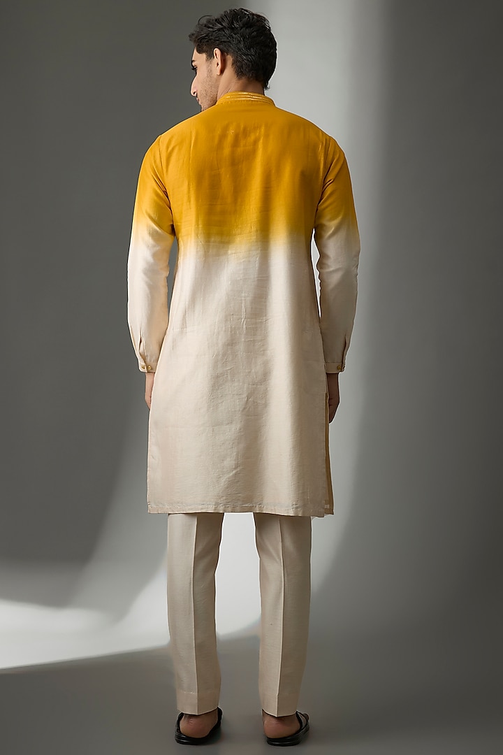 Yellow & Ivory Ombre Silk Chanderi Zari Work Kurta Set by SALIL BHATIA at Pernia's Pop Up Shop