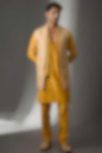 Yellow Art Silk Thread Embellished Indowestern Set by SALIL BHATIA