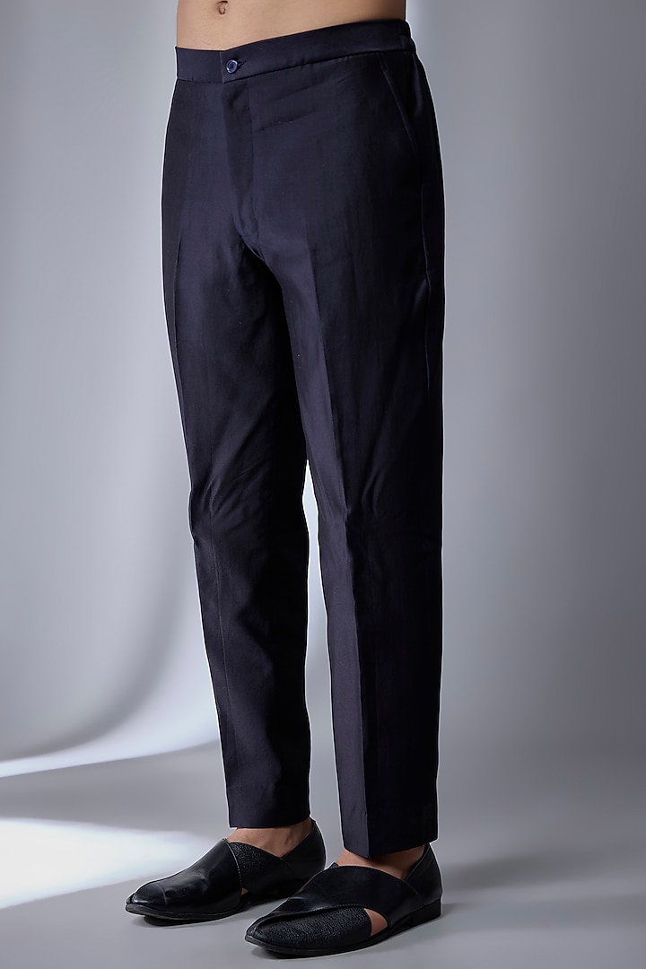Blackish Blue Dola Silk Embellished Groom Indowestern Set by SALIL BHATIA at Pernia's Pop Up Shop