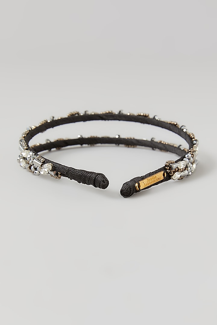 Silver Crystal Embellished Layered Handcrafted Hairband by Studio Accessories at Pernia's Pop Up Shop