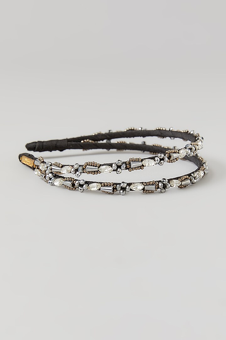 Silver Crystal Embellished Layered Handcrafted Hairband by Studio Accessories at Pernia's Pop Up Shop
