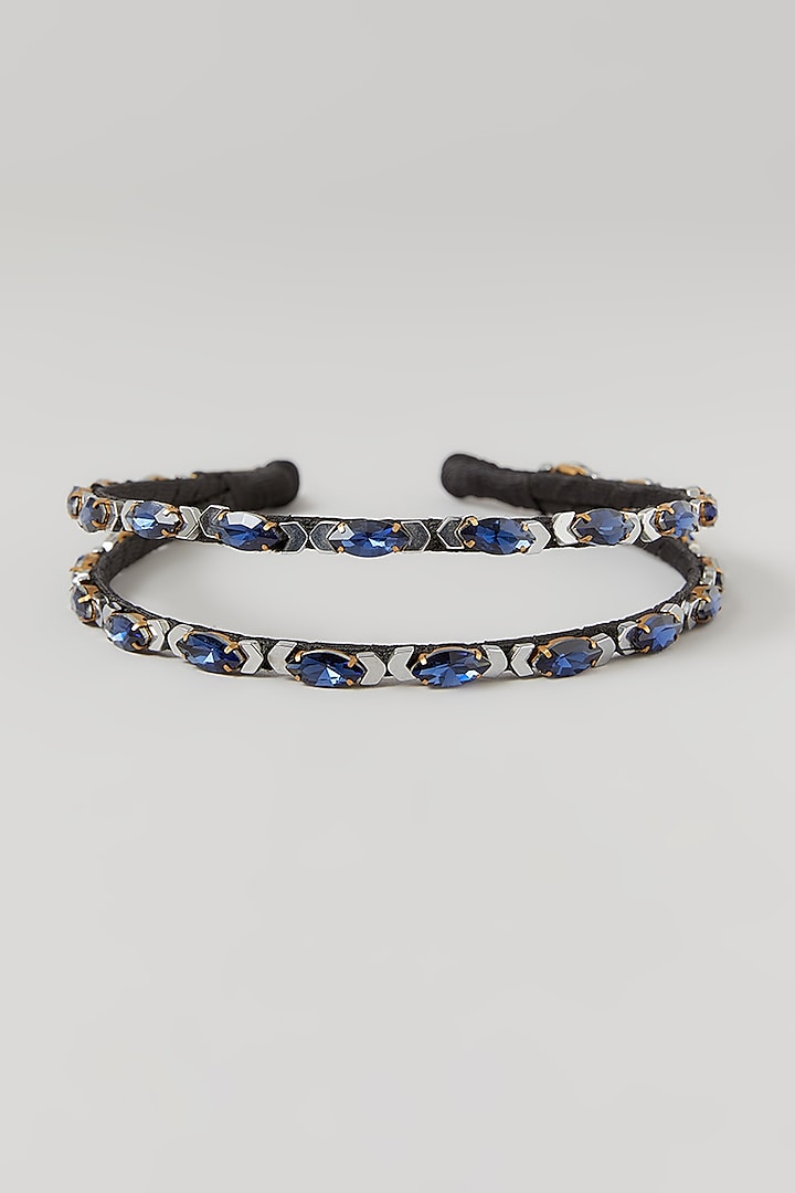 Silver & Blue Crystal Embellished Layered Handcrafted Hairband by Studio Accessories