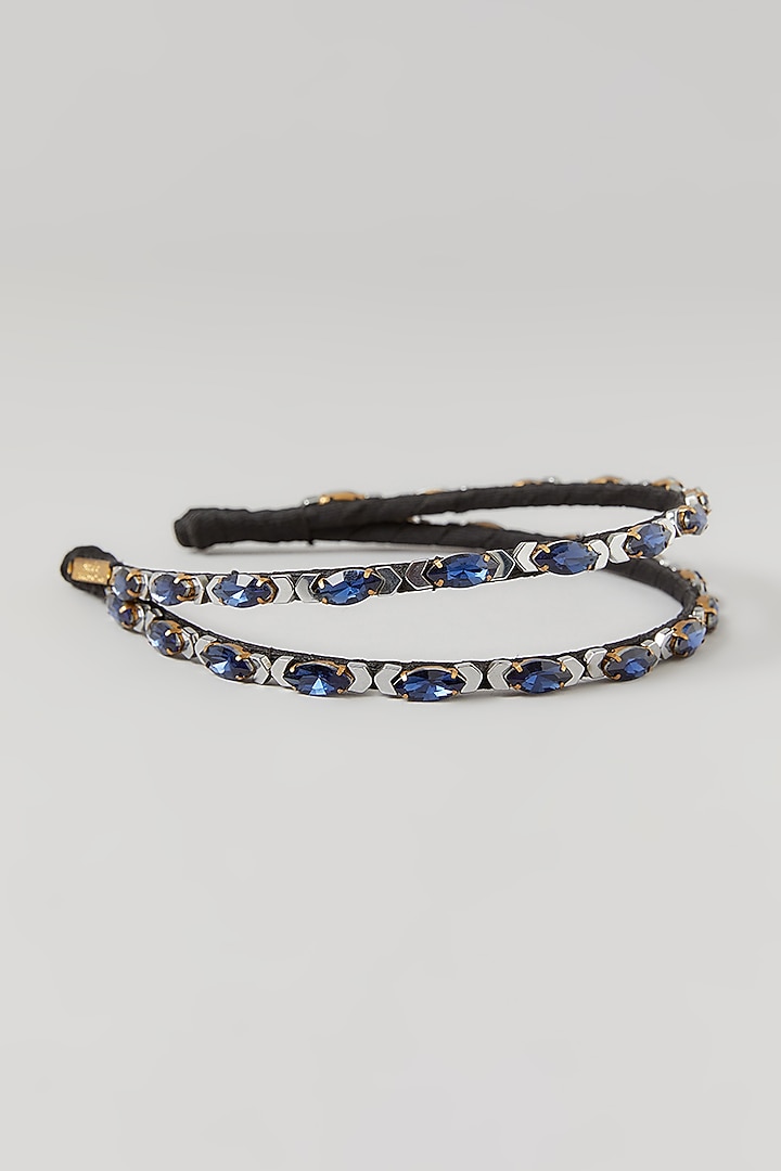 Silver & Blue Crystal Embellished Layered Handcrafted Hairband by Studio Accessories at Pernia's Pop Up Shop