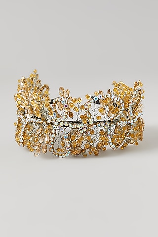 Shimmer Gold Crystal Embellished Handcrafted Floral Hairband by Studio Accessories