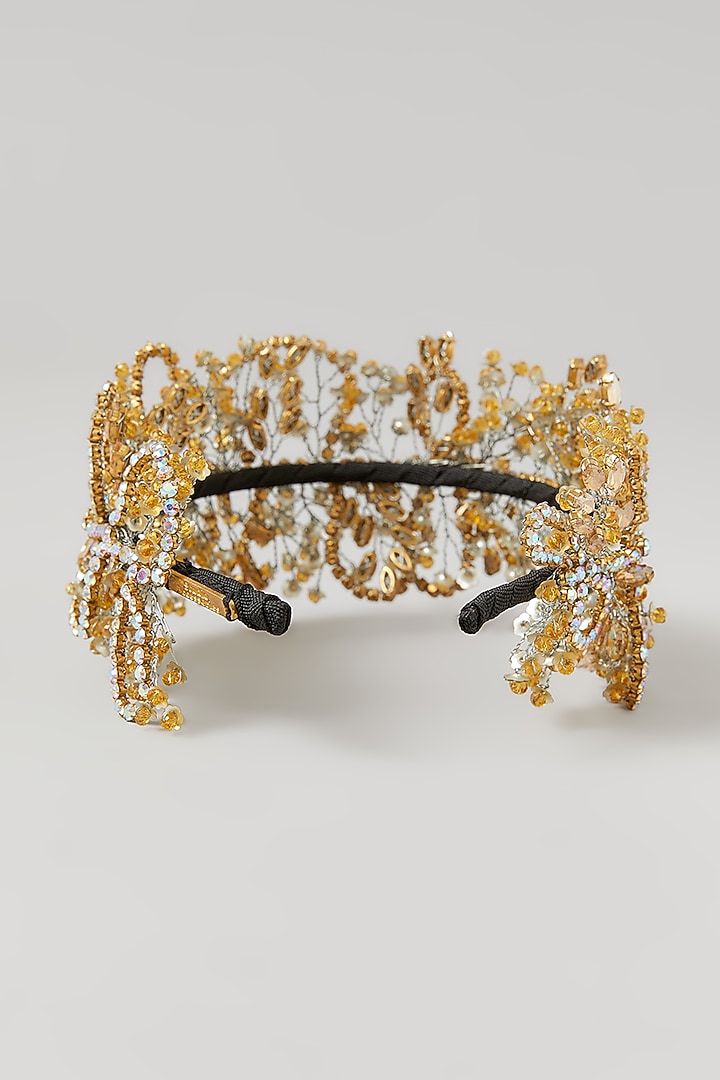 Shimmer Gold Crystal Embellished Handcrafted Floral Hairband by Studio Accessories at Pernia's Pop Up Shop