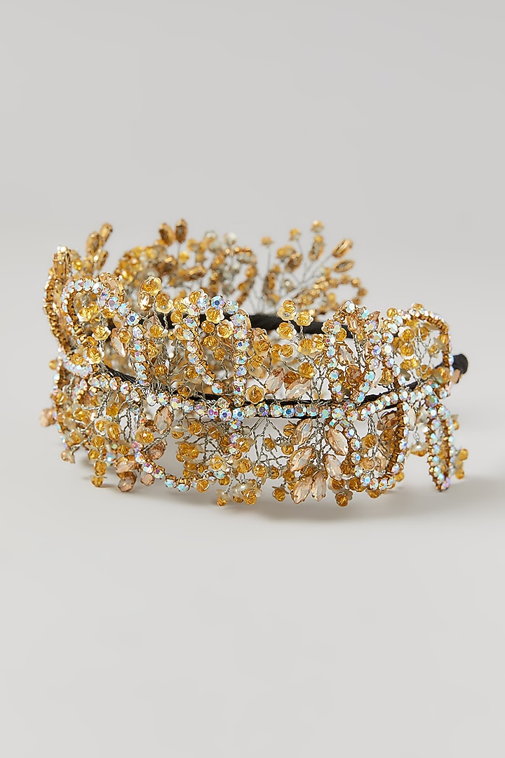 Shimmer Gold Crystal Embellished Handcrafted Floral Hairband by Studio Accessories at Pernia's Pop Up Shop