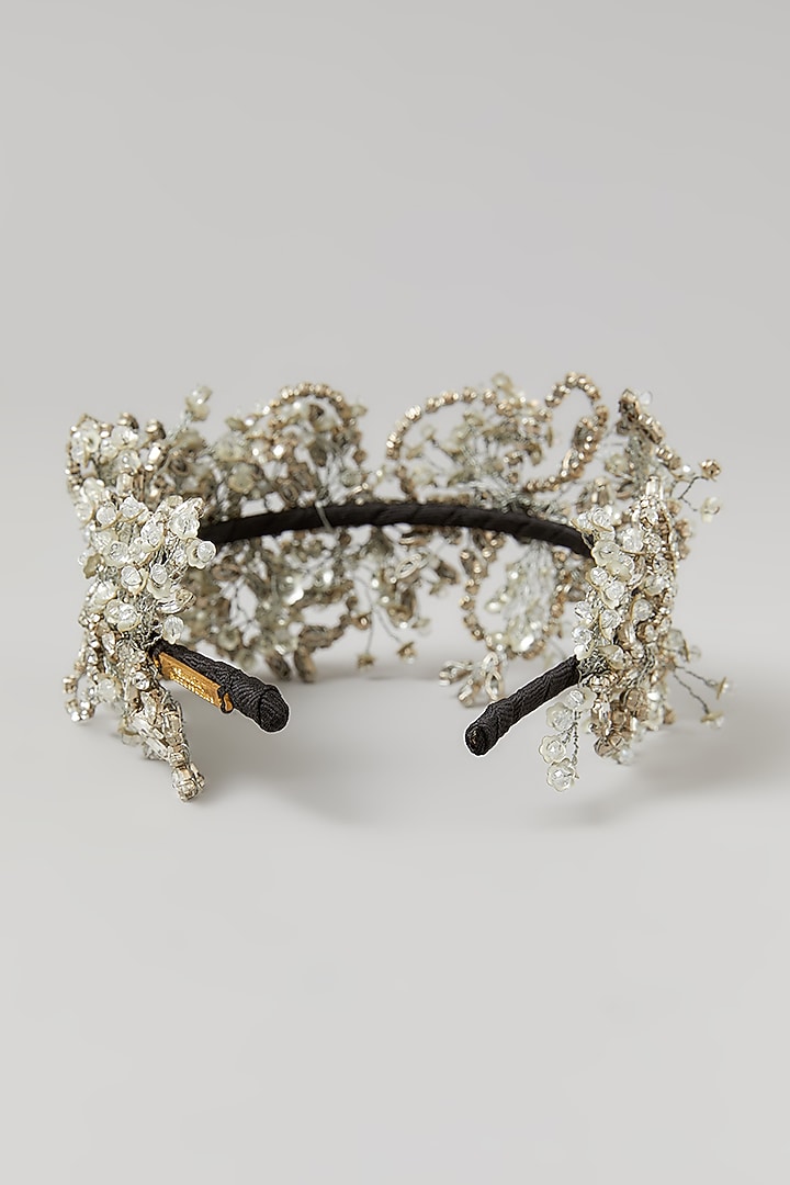 Shimmer Silver Crystal Embellished Handcrafted Floral Hairband by Studio Accessories at Pernia's Pop Up Shop