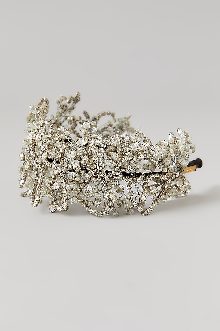 Shimmer Silver Crystal Embellished Handcrafted Floral Hairband by Studio Accessories at Pernia's Pop Up Shop