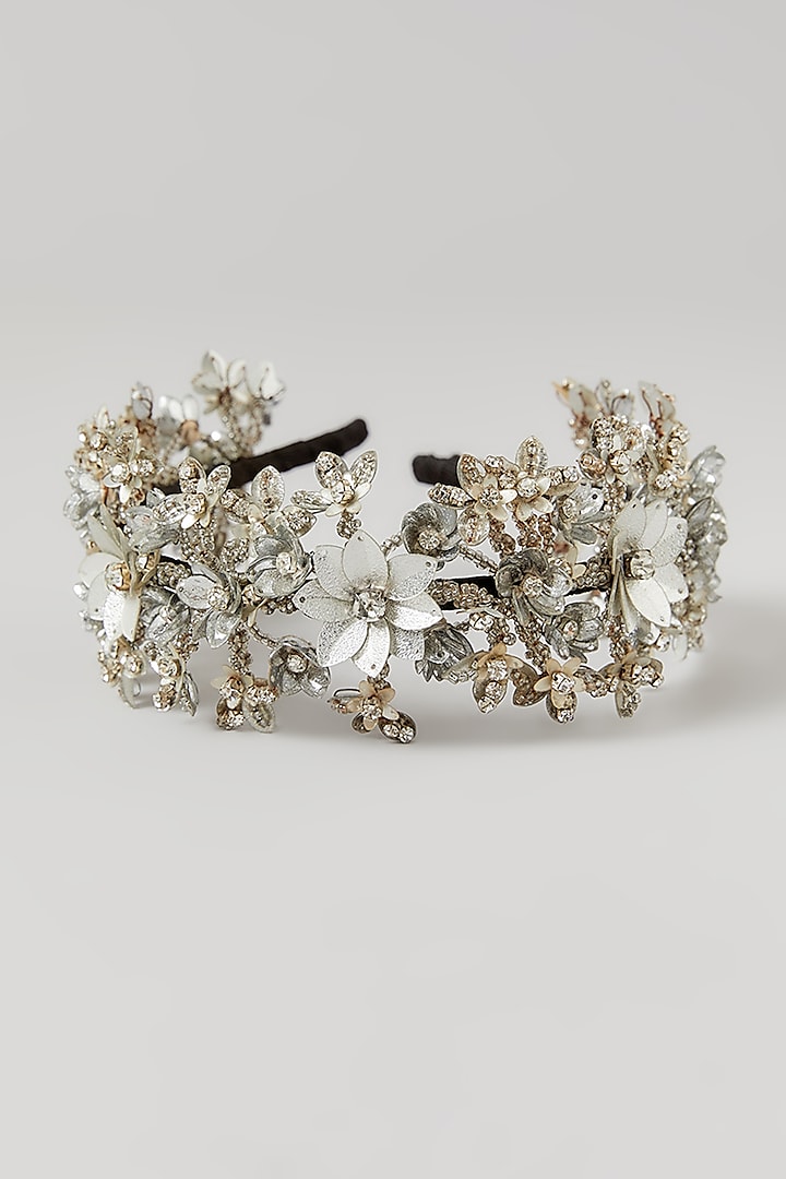 Primrose Silver Crystal Embellished Handcrafted Floral Hairband by Studio Accessories