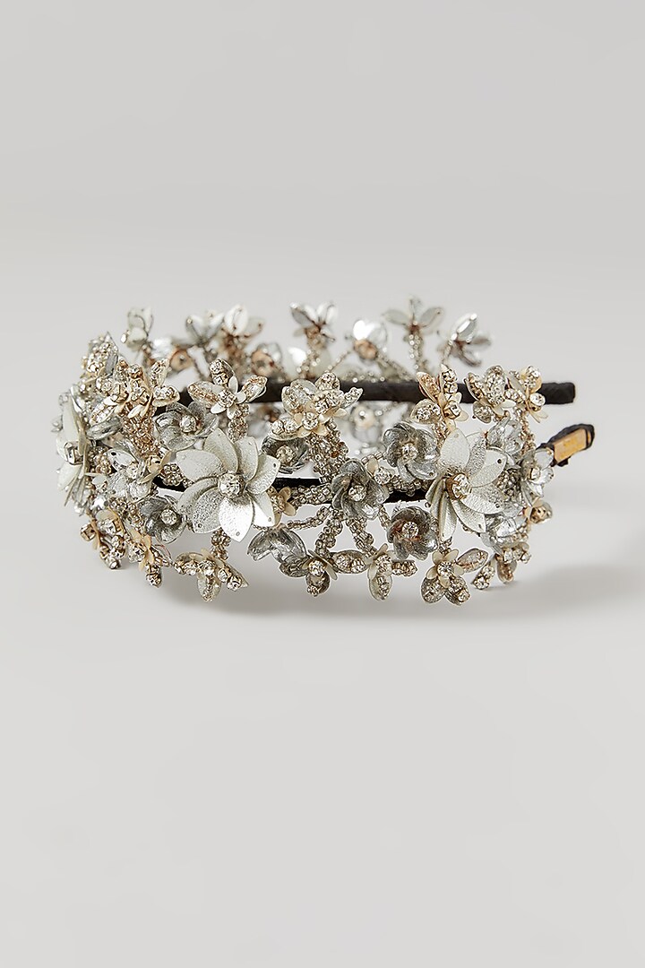 Primrose Silver Crystal Embellished Handcrafted Floral Hairband by Studio Accessories at Pernia's Pop Up Shop