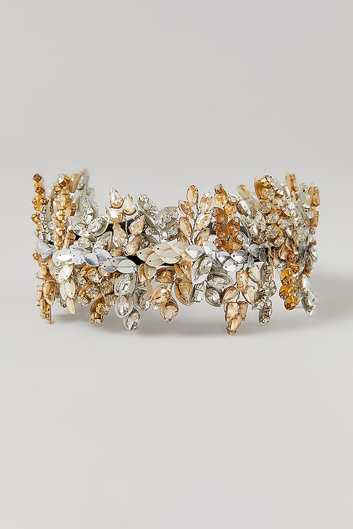 Silver & Gold Crystal Embellished Handcrafted Floral Hairband by Studio Accessories