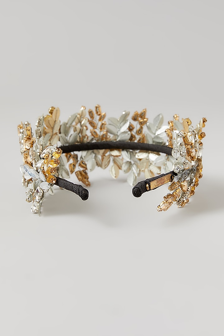 Silver & Gold Crystal Embellished Handcrafted Floral Hairband by Studio Accessories at Pernia's Pop Up Shop