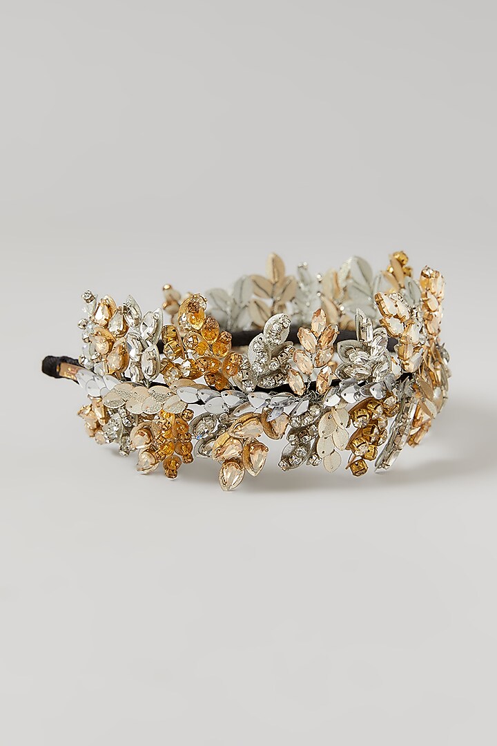 Silver & Gold Crystal Embellished Handcrafted Floral Hairband by Studio Accessories at Pernia's Pop Up Shop