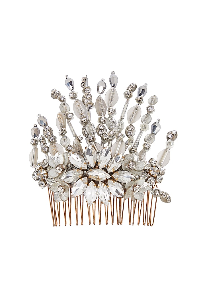 Silver Floral Embellished Hair Comb by Studio Accessories