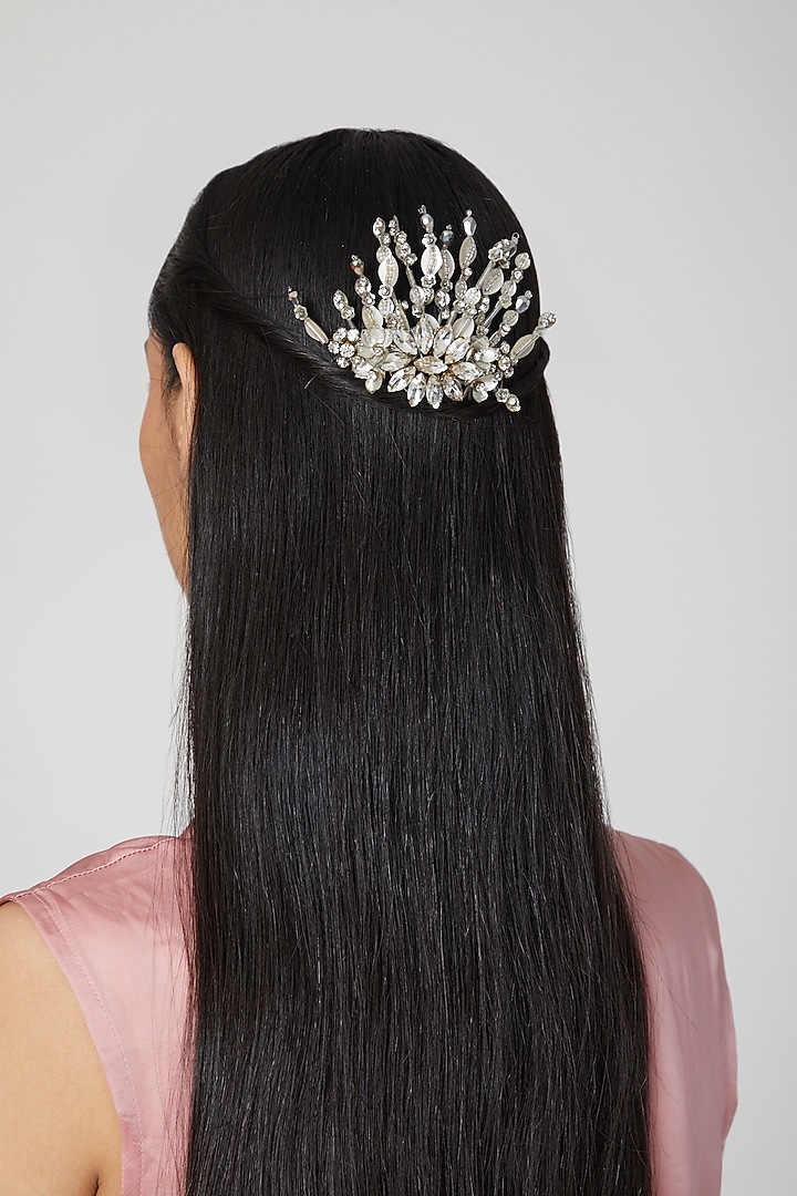 Silver Floral Embellished Hair Comb by Studio Accessories at Pernia's Pop Up Shop