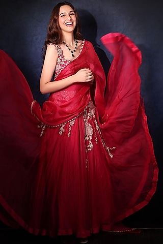 Fuchsia Embroidered Lehenga Set by Bhumika Sharma