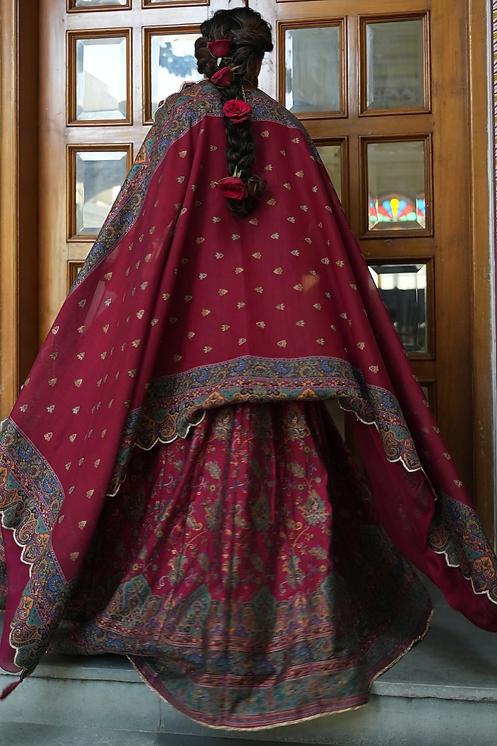 Crimson Red Self Woven Moonga Silk Wedding Lehenga Set by Safaa at Pernia's Pop Up Shop