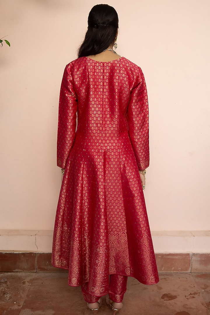 Fuchsia Pink Vegan Silk Banarasi Wedding Anarkali Set by Safaa at Pernia's Pop Up Shop