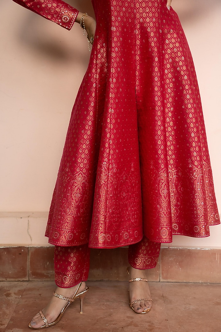 Fuchsia Pink Vegan Silk Banarasi Wedding Anarkali Set by Safaa at Pernia's Pop Up Shop