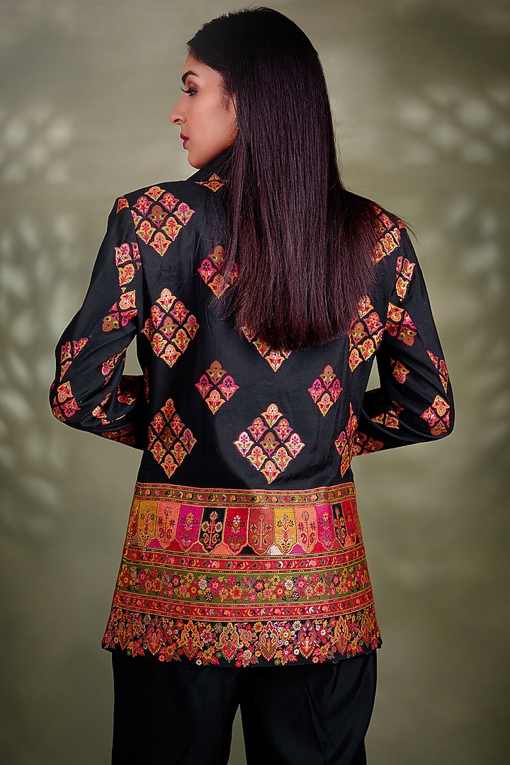 Black-Red Silk Self-Woven Blazer Set by Safaa at Pernia's Pop Up Shop
