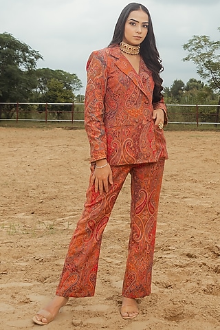 Magenta Paisley Printed Blazer Set by Safaa