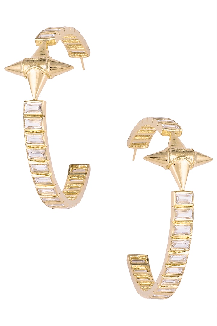 Gold plated stone hoop earrings by Flowerchild By Shaheen Abbas