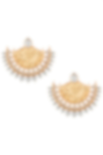 Gold plated zircon and pearl textured chandbali earrings by Flowerchild By Shaheen Abbas