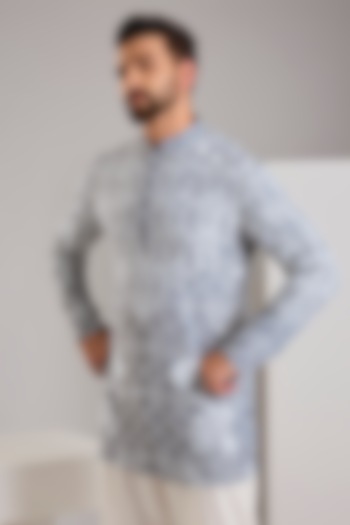 Grey Georgette Printed & Embroidered Kurta by SHASHA GABA MEN at Pernia's Pop Up Shop