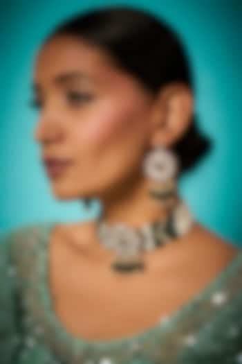 Gold Finish Kundan Polki Floral Choker Necklace Set by Saga Jewels at Pernia's Pop Up Shop