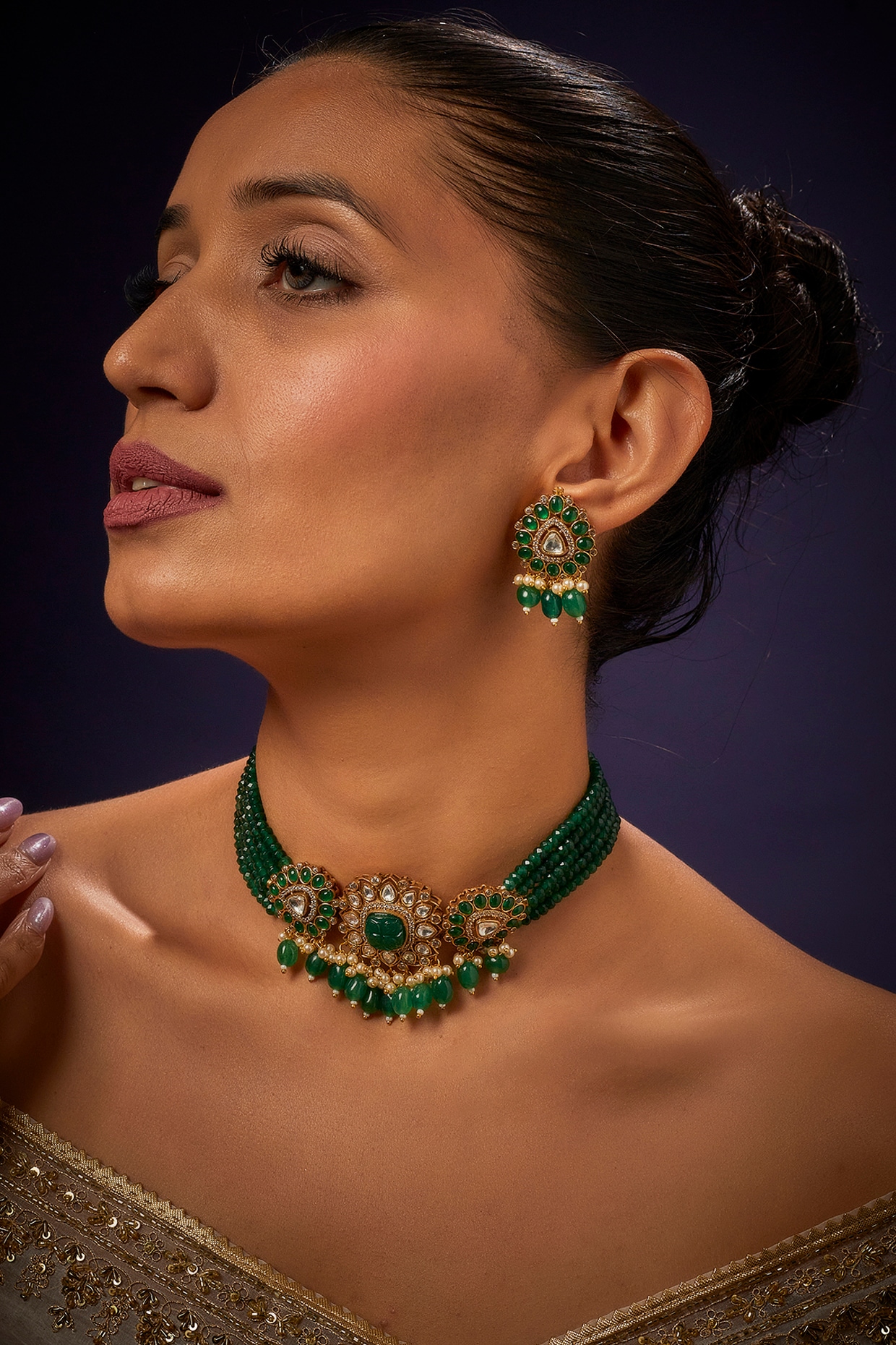 Designer Gold And Green Beads Long Necklace – Zivar Creations