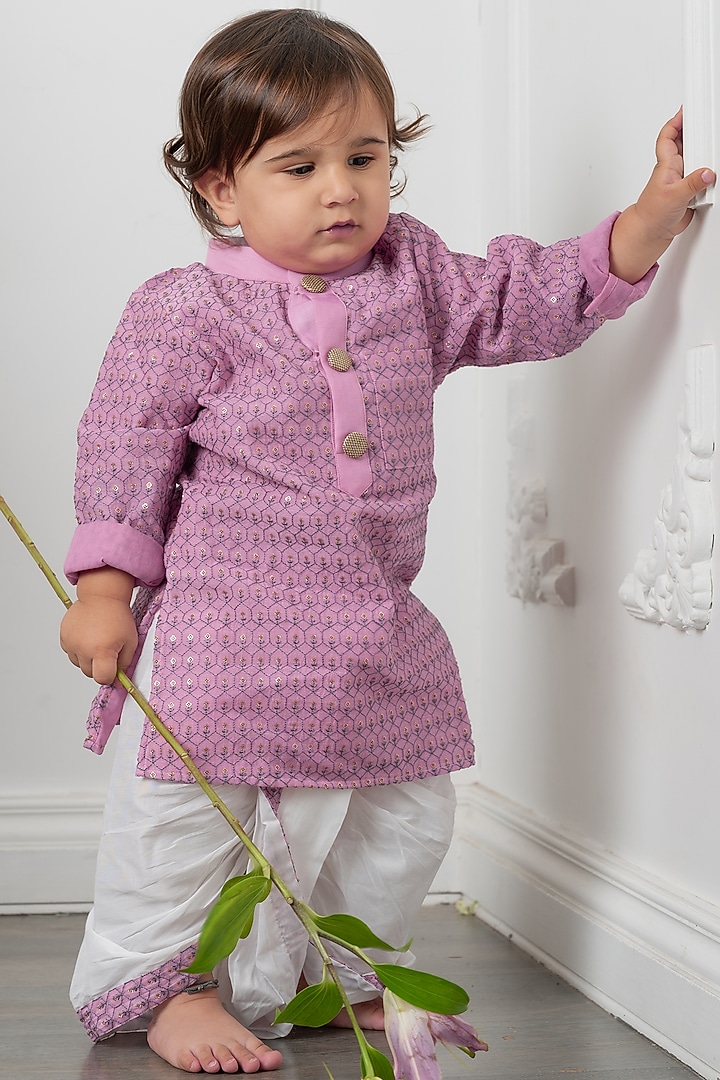 White Cotton Silk Dhoti Set For Boys by Kirti Agarwal Pret n Couture at Pernia's Pop Up Shop