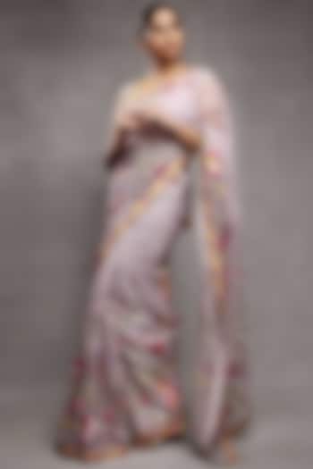 Grey Embroidered Wedding Saree Set by Rar Studio at Pernia's Pop Up Shop