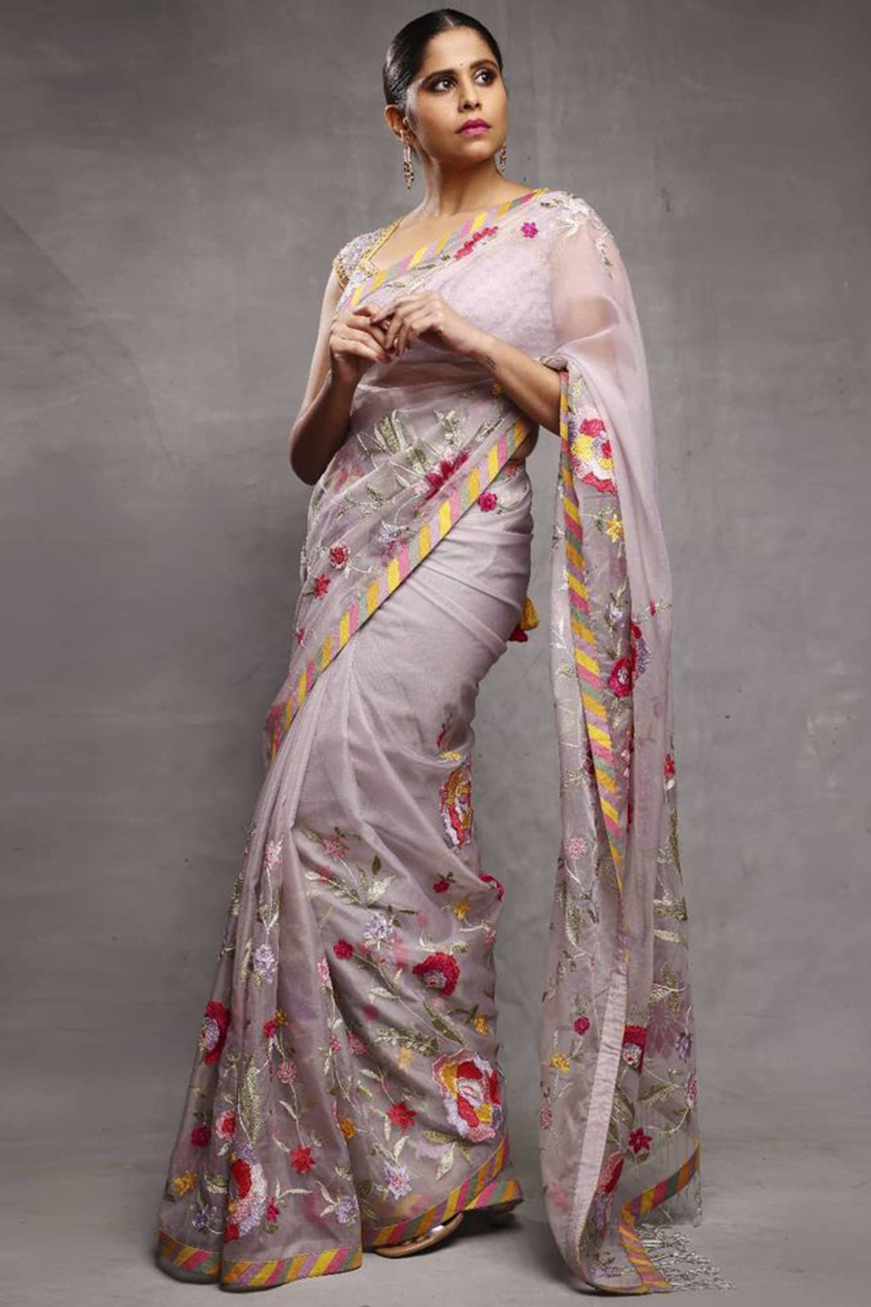 Grey Embroidered Wedding Saree Set by Rar Studio at Pernia's Pop Up Shop