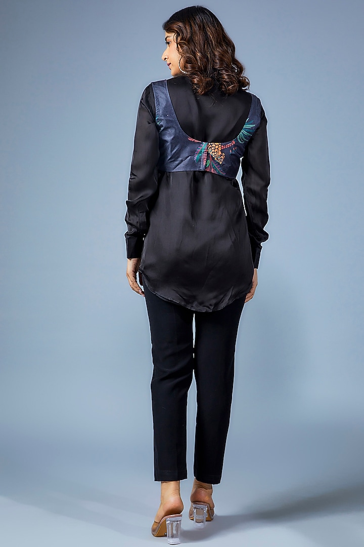 Black Dola Silk Printed Bustier With Shirt by SANJANA REDDY at Pernia's Pop Up Shop