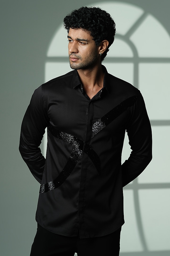Black Cotton Party Wear Shirt by SANJANA REDDY MEN at Pernia's Pop Up Shop