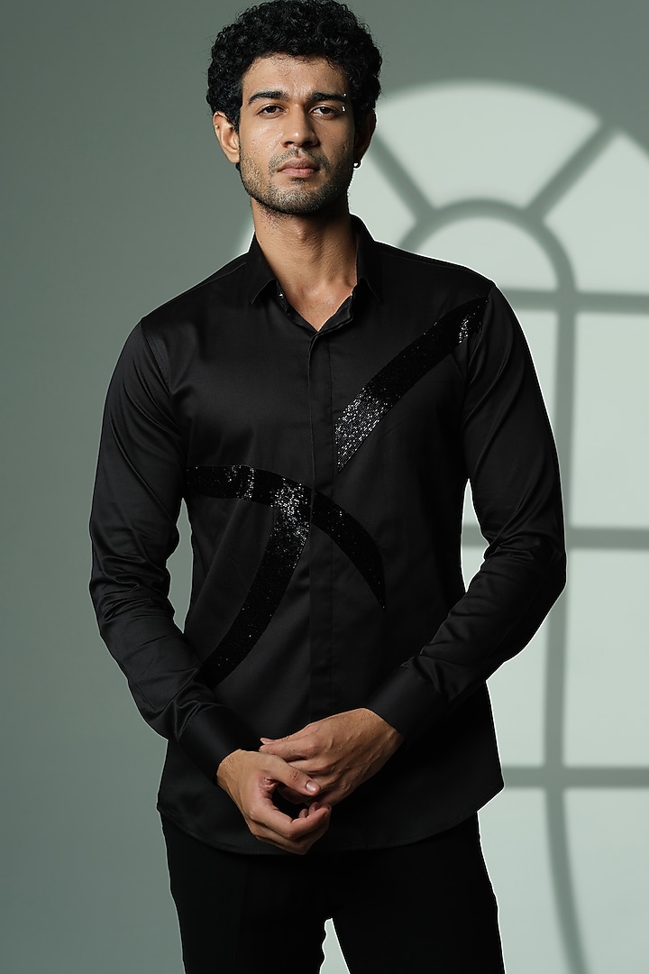 Black Cotton Party Wear Shirt by SANJANA REDDY MEN at Pernia's Pop Up Shop