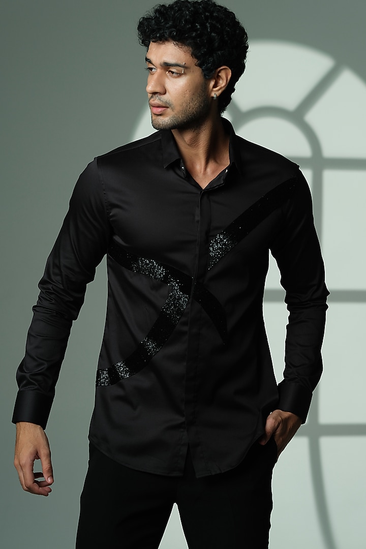 Black Cotton Party Wear Shirt by SANJANA REDDY MEN at Pernia's Pop Up Shop