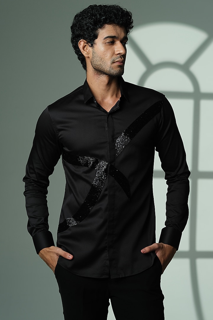 Black Cotton Party Wear Shirt by SANJANA REDDY MEN at Pernia's Pop Up Shop