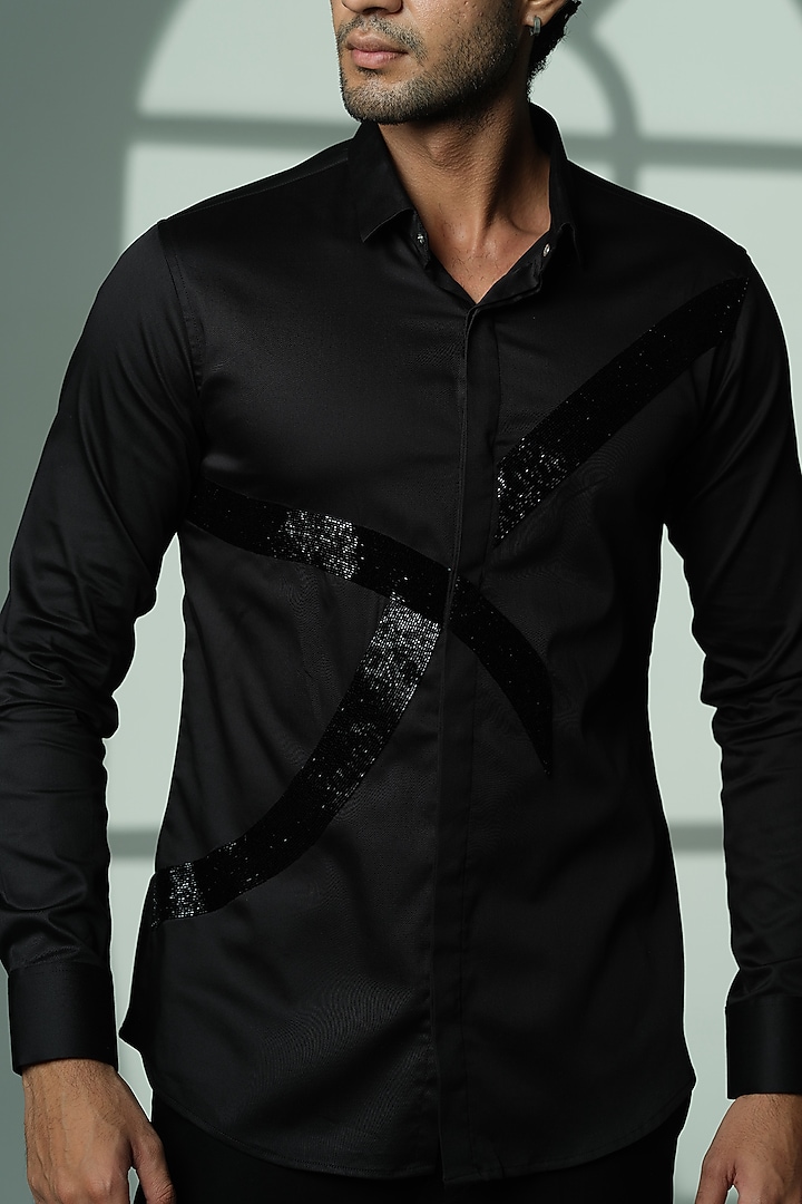 Black Cotton Party Wear Shirt by SANJANA REDDY MEN at Pernia's Pop Up Shop