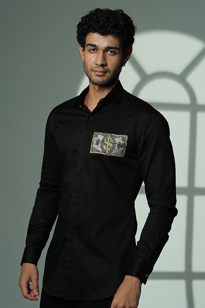 Black Cotton Party Wear Shirt by SANJANA REDDY MEN at Pernia's Pop Up Shop