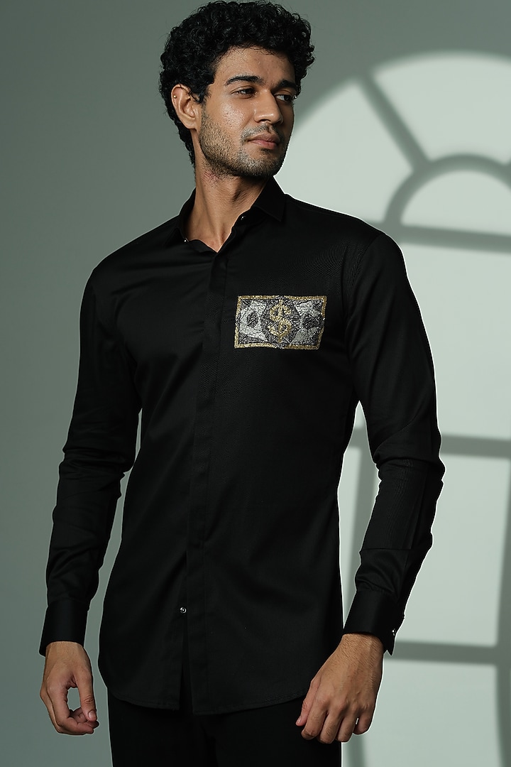 Black Cotton Party Wear Shirt by SANJANA REDDY MEN at Pernia's Pop Up Shop