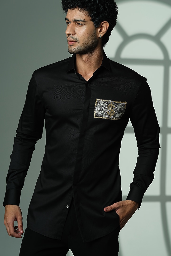 Black Cotton Party Wear Shirt by SANJANA REDDY MEN at Pernia's Pop Up Shop