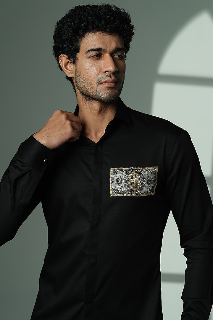 Black Cotton Party Wear Shirt by SANJANA REDDY MEN at Pernia's Pop Up Shop