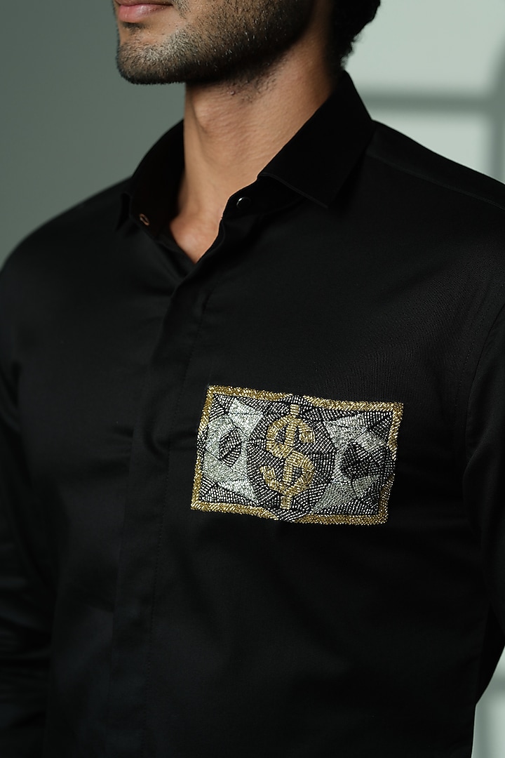 Black Cotton Party Wear Shirt by SANJANA REDDY MEN at Pernia's Pop Up Shop