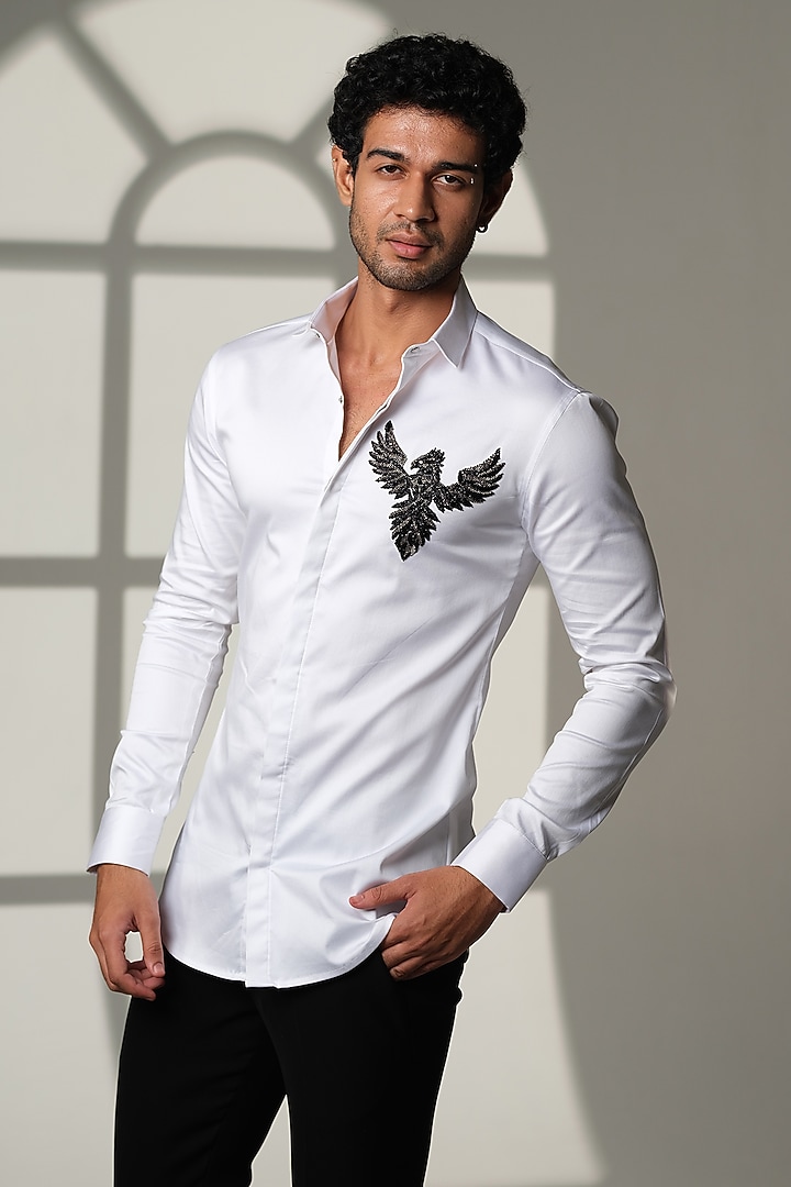 White Cotton Party Wear Shirt by SANJANA REDDY MEN at Pernia's Pop Up Shop